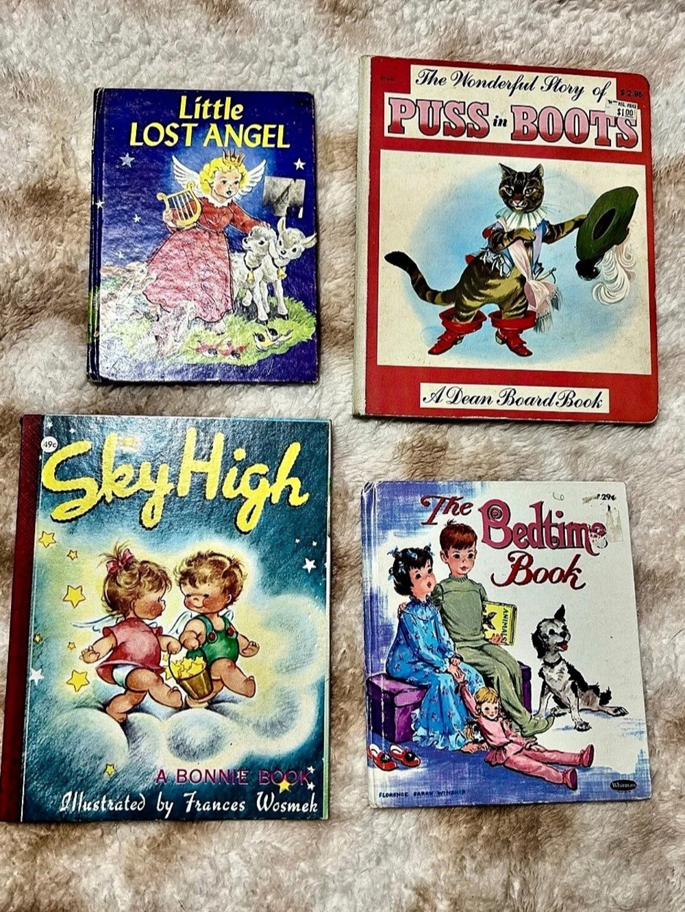 Bundle of 4 Vintage Children’s Books Lost Angel, Puss in Boots, SkyHigh, Bedtime